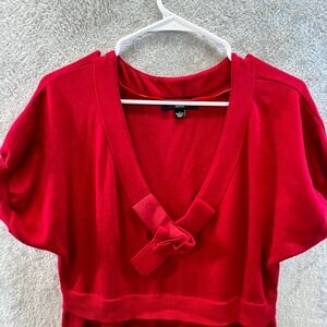 Chetta B Sunhee Large Red Bow Sweater Dress Puff Sleeve Coquette Balletcore